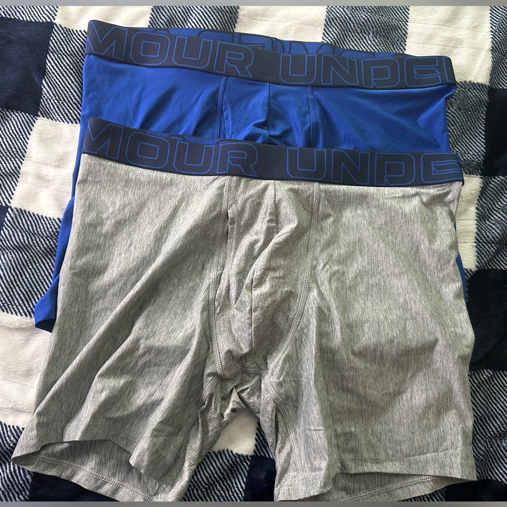 NEW 2 Under Armour UA BOXERJOCK 6" INSEAM BOXER BRIEF BLU/GRY Men's L